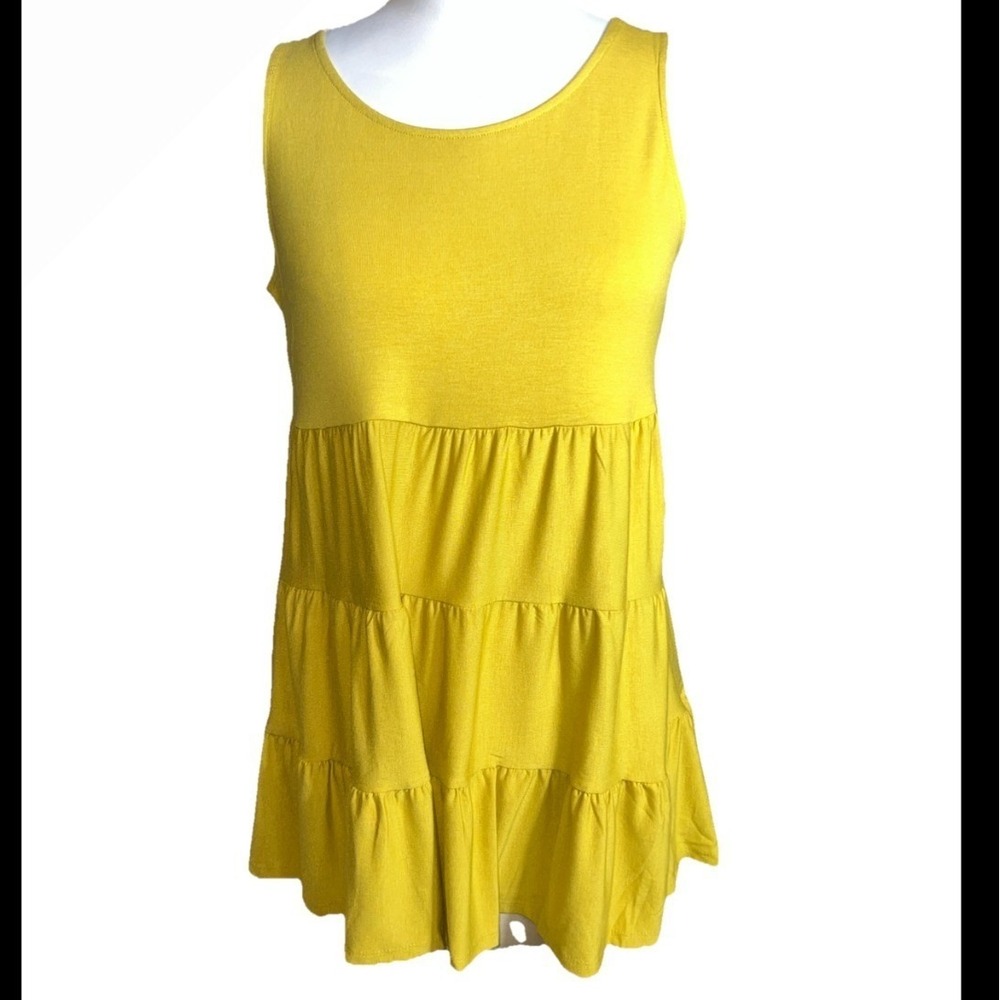 Zenana Mustard Yellow Tiered‎ Babydoll Tunic Top Sleeveless Dress  XL RT-3135AB